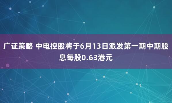 广证策略 中电控股将于6月13日派发第一期中期股息每股0.63港元